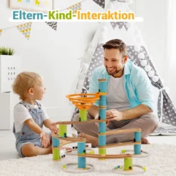 Murmelbahn aus Bambus Murmelspielzeug 111-teiliges Spielzeugset mit Murmeln für Kinder