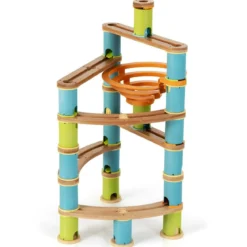 Murmelbahn aus Bambus Murmelspielzeug 111-teiliges Spielzeugset mit Murmeln für Kinder