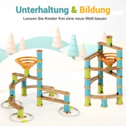 Murmelbahn aus Bambus Murmelspielzeug 111-teiliges Spielzeugset mit Murmeln für Kinder