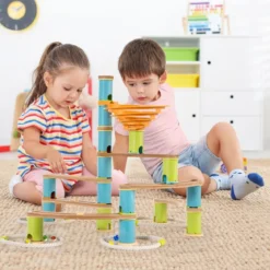 Murmelbahn aus Bambus Murmelspielzeug 111-teiliges Spielzeugset mit Murmeln für Kinder