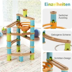 Murmelbahn aus Bambus Murmelspielzeug 111-teiliges Spielzeugset mit Murmeln für Kinder