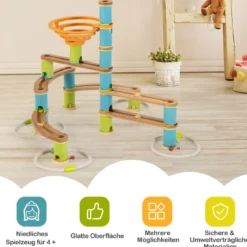 Murmelbahn aus Bambus Murmelspielzeug 111-teiliges Spielzeugset mit Murmeln für Kinder