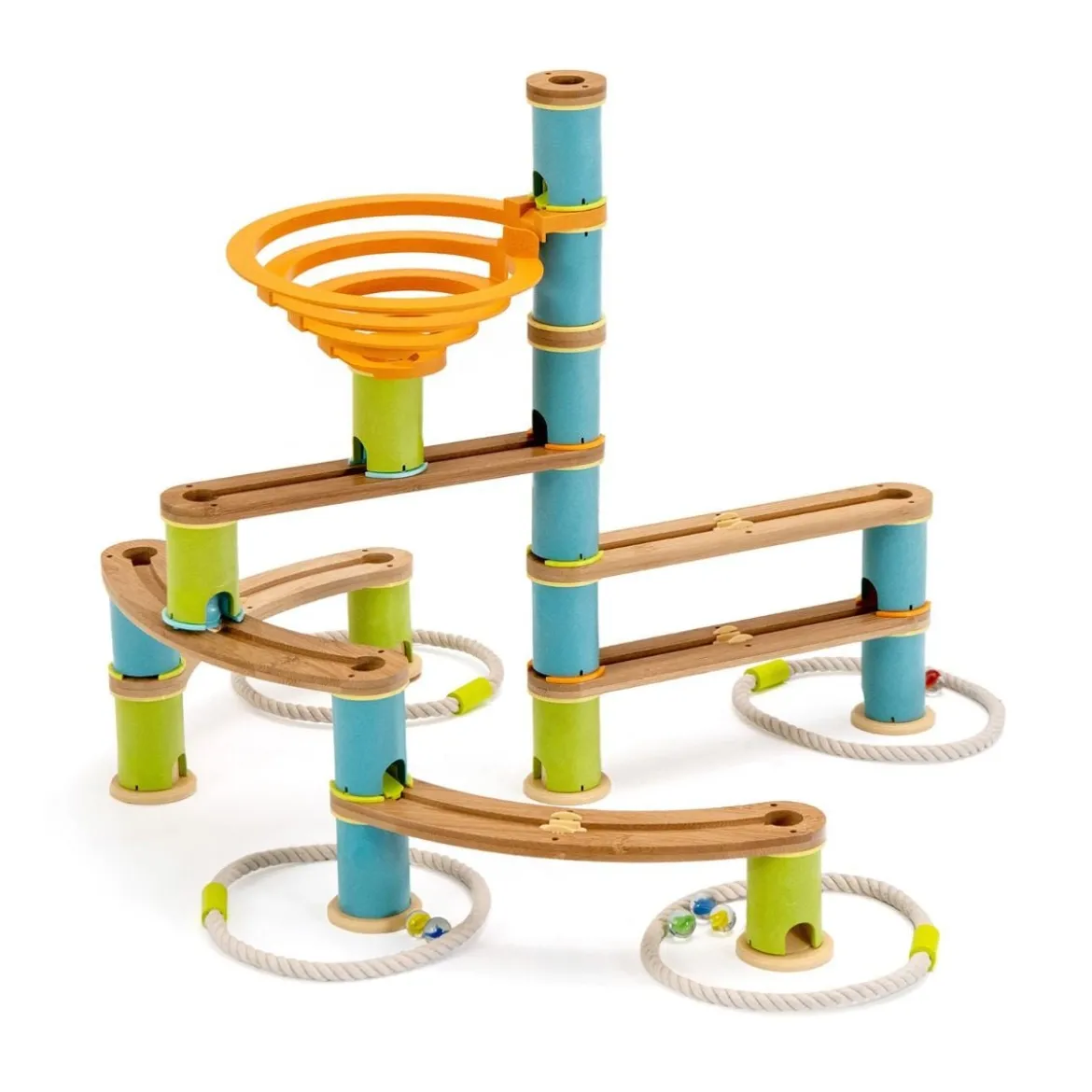 Murmelbahn aus Bambus Murmelspielzeug 111-teiliges Spielzeugset mit Murmeln für Kinder