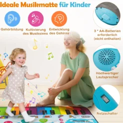 Musikmatte Kinder Klaviermatte mit 8 Musikinstrumente Keyboard Tanzmatte mit Aufnahme & Wiedergabefunktion Spielzeug 120 x 47 cm
