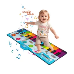 Musikmatte Kinder Klaviermatte mit 8 Musikinstrumente Keyboard Tanzmatte mit Aufnahme & Wiedergabefunktion Spielzeug 120 x 47 cm
