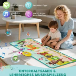 Musikmatte Kinder Klaviermatte mit 10 Tierstimmen & 10 Klavierton Keyboard Tanzmatte mit 10 Lieder