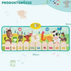 Musikmatte Kinder Klaviermatte mit 10 Tierstimmen & 10 Klavierton Keyboard Tanzmatte mit 10 Lieder