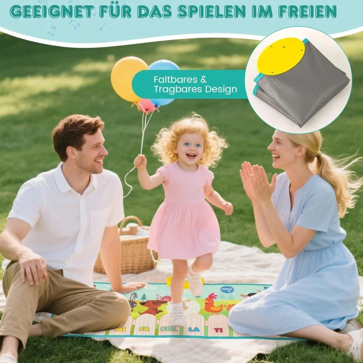 Musikmatte Kinder Klaviermatte mit 10 Tierstimmen & 10 Klavierton Keyboard Tanzmatte mit 10 Lieder