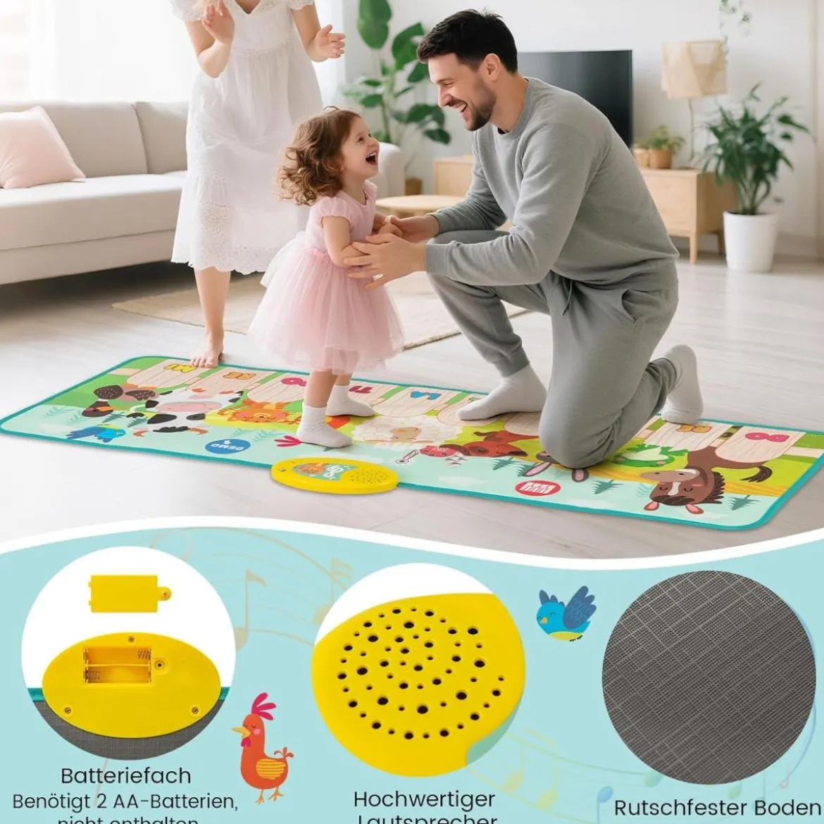 Musikmatte Kinder Klaviermatte mit 10 Tierstimmen & 10 Klavierton Keyboard Tanzmatte mit 10 Lieder