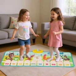 Musikmatte Kinder Klaviermatte mit 10 Tierstimmen & 10 Klavierton Keyboard Tanzmatte mit 10 Lieder