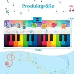 Musikmatte Kinder Klaviermatte mit 8 Musikinstrumente Keyboard Tanzmatte mit Aufnahme & Wiedergabefunktion 181 x 73 cm