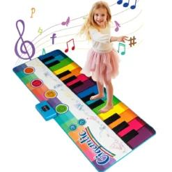 Musikmatte Kinder Klaviermatte mit 8 Musikinstrumente Keyboard Tanzmatte mit Aufnahme & Wiedergabefunktion 181 x 73 cm