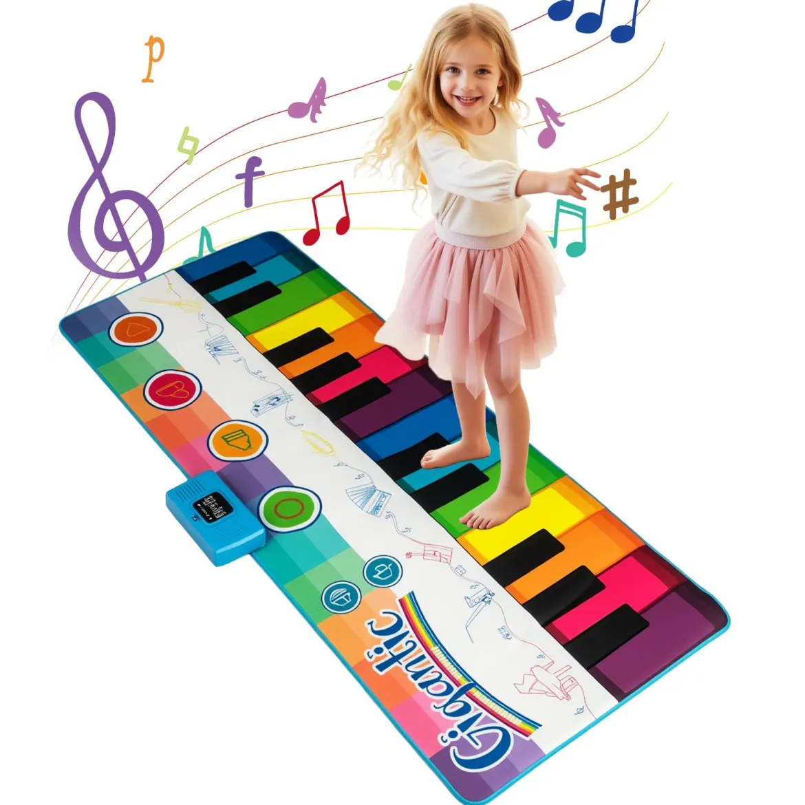 Musikmatte Kinder Klaviermatte mit 8 Musikinstrumente Keyboard Tanzmatte mit Aufnahme & Wiedergabefunktion 181 x 73 cm