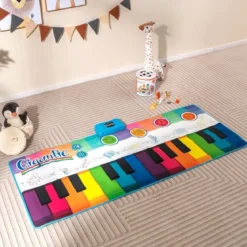 Musikmatte Kinder Klaviermatte mit 8 Musikinstrumente Keyboard Tanzmatte mit Aufnahme & Wiedergabefunktion 181 x 73 cm