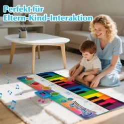 Musikmatte Kinder Klaviermatte mit 8 Musikinstrumente Keyboard Tanzmatte mit Aufnahme & Wiedergabefunktion 181 x 73 cm
