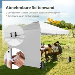 3 m x 3 m Großes Aufklappbares Vordach mit Seitenwand Weiß