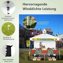 3 m x 3 m Großes Aufklappbares Vordach mit Seitenwand Weiß