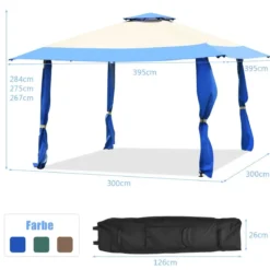 4 m x 4 m Großes Eventzelt Schattenspender mit 2-Stöckigem Dach Blau