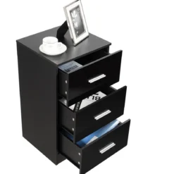 Nachttisch Aktenschrank mit 3 Schubladen Schubladencontainer Schwarz