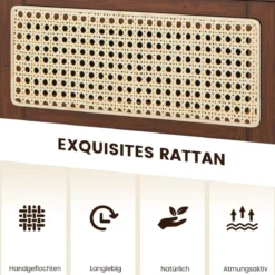 2 Nachttisch aus Bambus & Rattan mit Schublade und Beinen aus Massivholz Beistelltisch mit verstecktem Stauraum Braun