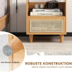 Nachttisch aus Bambus & Rattan mit Schublade Beistelltisch mit Verstecktem Stauraum Natur