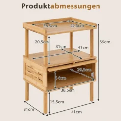 Nachttisch Bambus mit Offenem Regal & Klapptür mit Magnetverschluss 41 x 31 x 59 cm Natur