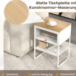 Nachttisch Beistelltisch Holz Nachtschrank mit Metallrahmen & Ablage & durchsichtiger Tür 40 x 32 x 56 cm Weiß