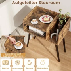 Nachttisch Beistelltisch mit offenem Fach Sofatisch mit Metallstützbeinen 50 x 32 x 58 cm