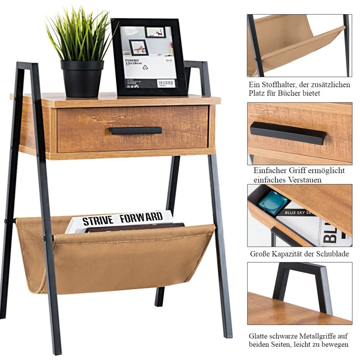 Nachttisch Beistelltisch Telefontisch mit eine Schublade Holz 44 x 40 x 62 cm