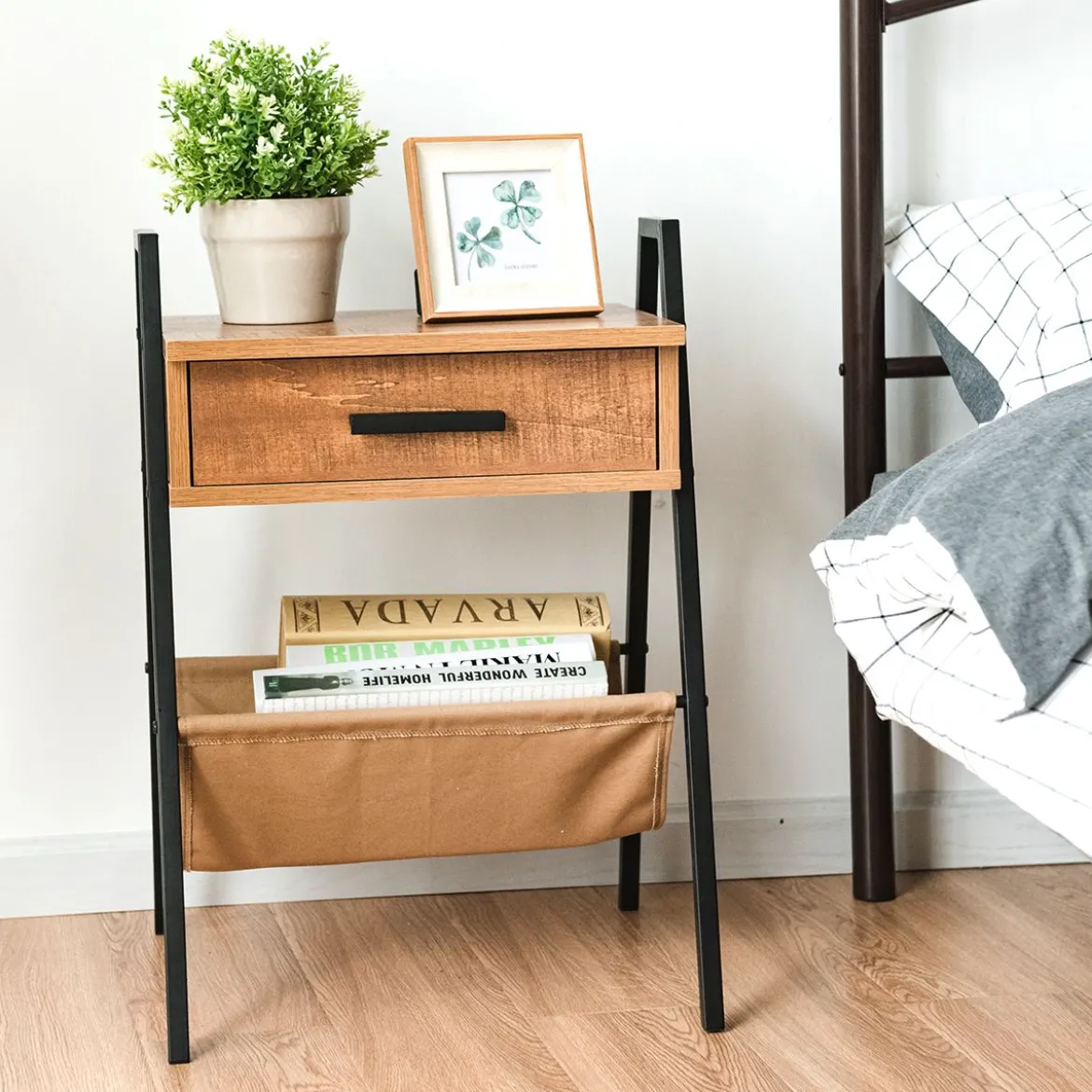 Nachttisch Beistelltisch Telefontisch mit eine Schublade Holz 44 x 40 x 62 cm