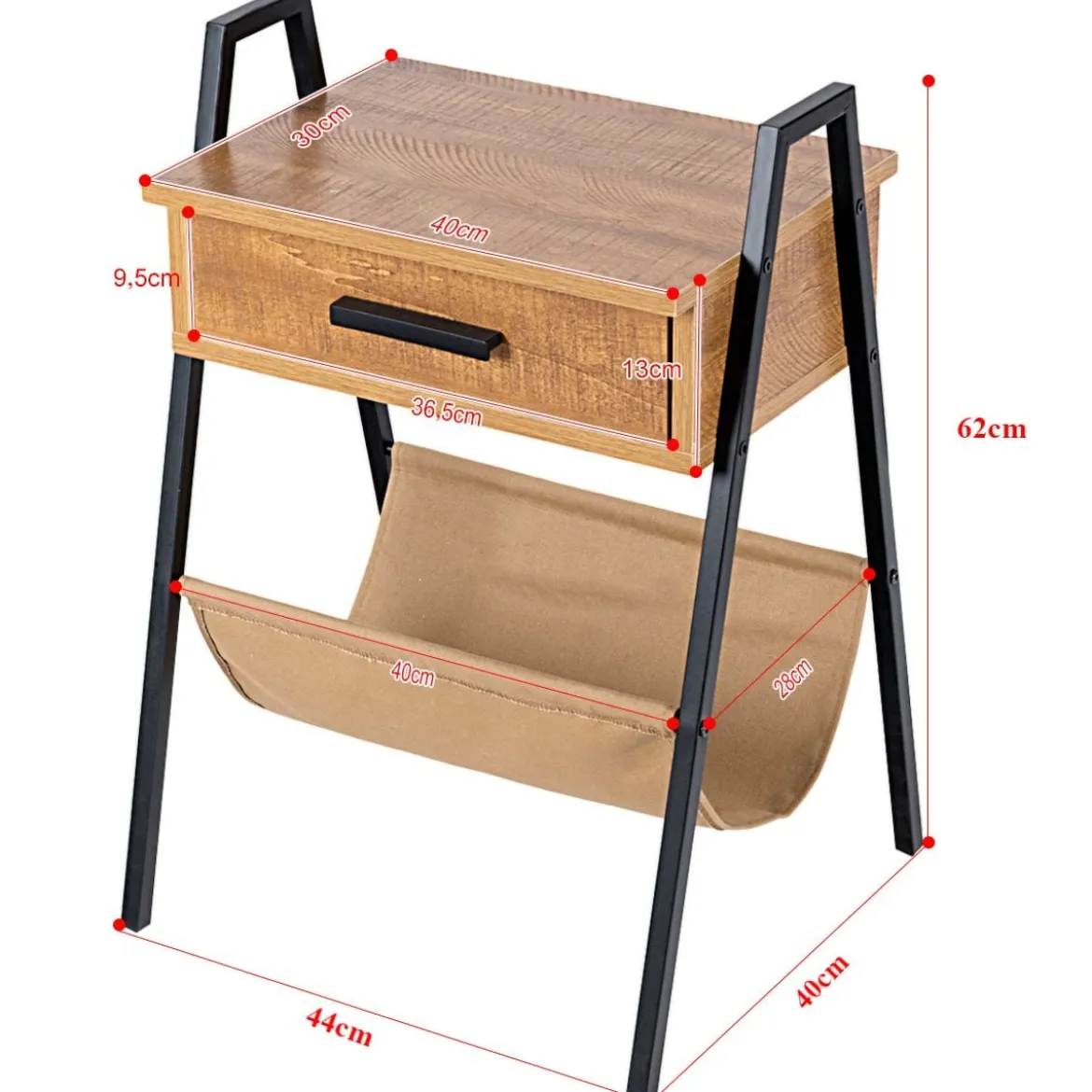Nachttisch Beistelltisch Telefontisch mit eine Schublade Holz 44 x 40 x 62 cm