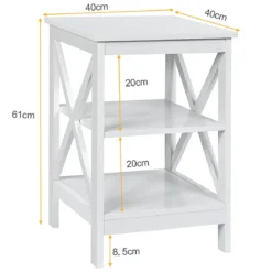 Nachttisch 3 Ebenen Beistelltisch 2 Pack Nachtschrank 40 x 40 x 61 cm Sofatisch Weiß