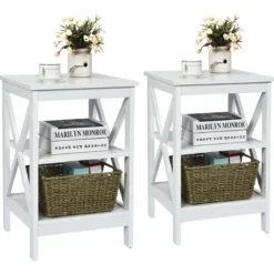 Nachttisch 3 Ebenen Beistelltisch 2 Pack Nachtschrank 40 x 40 x 61 cm Sofatisch Weiß