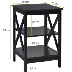 Nachttisch 3 Ebenen Beistelltisch 2 Pack Nachtschrank 40 x 40 x 61 cm Sofatisch Schwarz