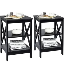 Nachttisch 3 Ebenen Beistelltisch 2 Pack Nachtschrank 40 x 40 x 61 cm Sofatisch Schwarz