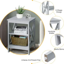 Nachttisch 3 Ebenen Beistelltisch 2 Pack Nachtschrank 40 x 40 x 61 cm Sofatisch Grau
