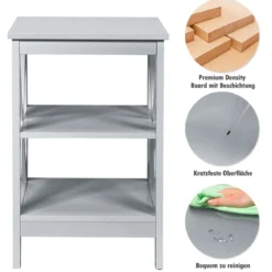 Nachttisch 3 Ebenen Beistelltisch 2 Pack Nachtschrank 40 x 40 x 61 cm Sofatisch Grau