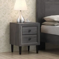 Nachttische Holz Beistelltisch mit 2 Schubladen Kaffeetisch modern Sofatisch Grau