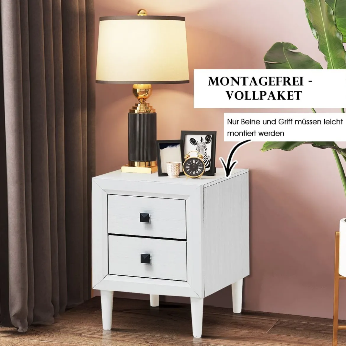 Nachttische Holz Beistelltisch mit 2 Schubladen Kaffeetisch modern Sofatisch Weiß