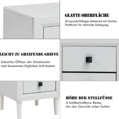 Nachttische Holz Beistelltisch mit 2 Schubladen Kaffeetisch modern Sofatisch Weiß