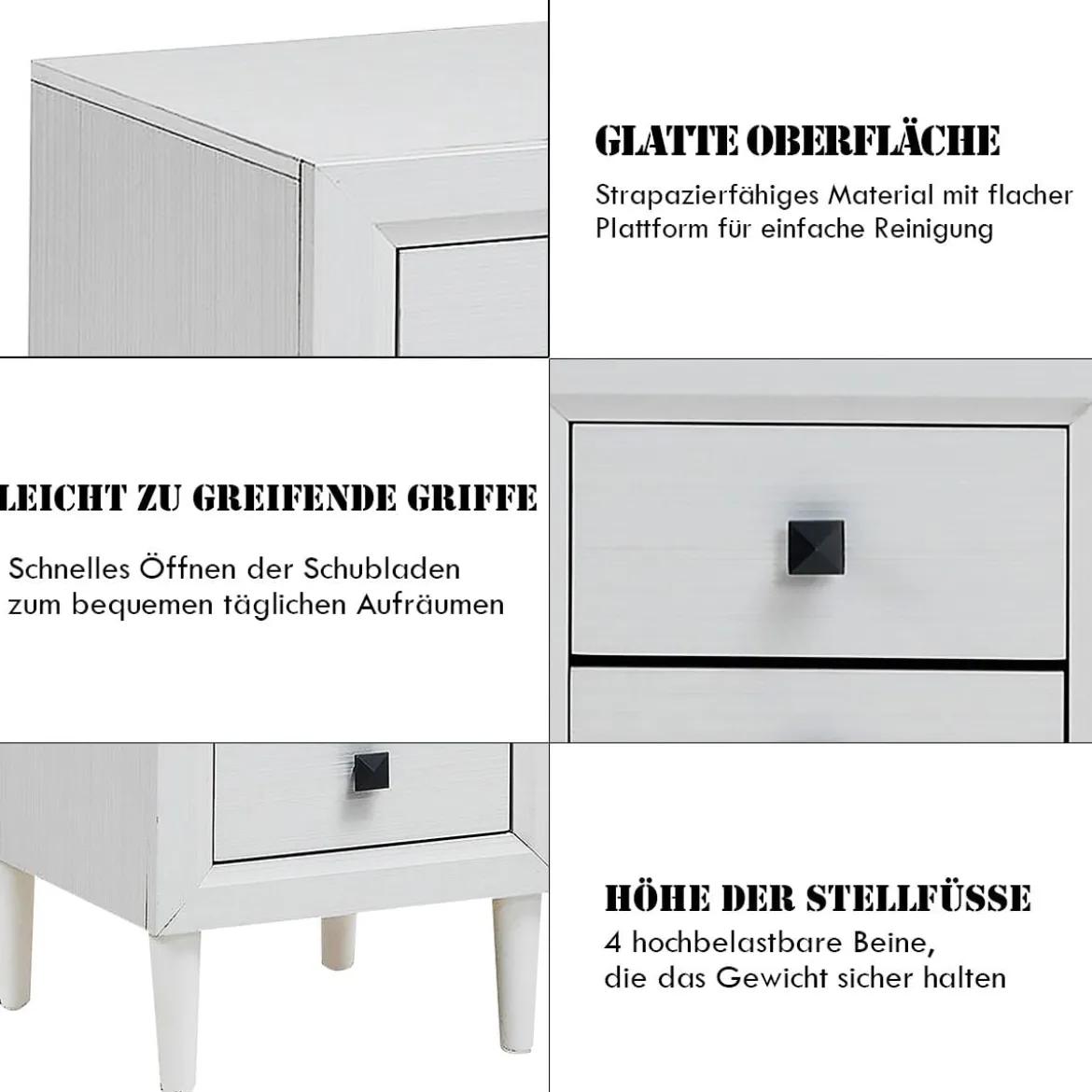Nachttische Holz Beistelltisch mit 2 Schubladen Kaffeetisch modern Sofatisch Weiß