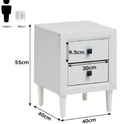 Nachttische Holz Beistelltisch mit 2 Schubladen Kaffeetisch modern Sofatisch Weiß