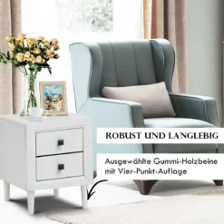 Nachttische Holz Beistelltisch mit 2 Schubladen Kaffeetisch modern Sofatisch Weiß