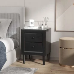 Nachttische Holz Beistelltisch mit 2 Schubladen Kaffeetisch modern Sofatisch Schwarz