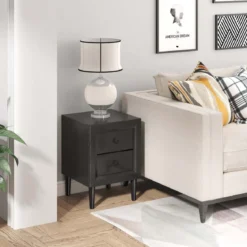 Nachttische Holz Beistelltisch mit 2 Schubladen Kaffeetisch modern Sofatisch Schwarz