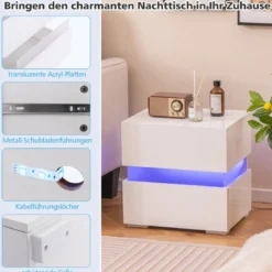 Nachttisch 1/2er Set LED Nachtkästchen Hochglanz Nachtschrank Nachtkommode mit 2 Schubladen Schwarz/Weiß