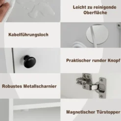 Nachttisch mit Ladefunktion Nachtschrank mit offenen Regalen und Schrank für Boxspringbett 45 x 36 x 140,5 cm Weiß
