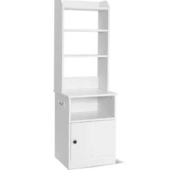 Nachttisch mit Ladefunktion Nachtschrank mit offenen Regalen und Schrank für Boxspringbett 45 x 36 x 140,5 cm Weiß