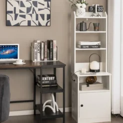 Nachttisch mit Ladefunktion & Offenen Regalen & Schrank für Boxspringbett Weiß