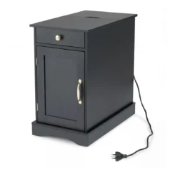Nachttisch mit Ladestation Beistelltisch mit verstellbarem Regal Schrank Schublade Schwarz
